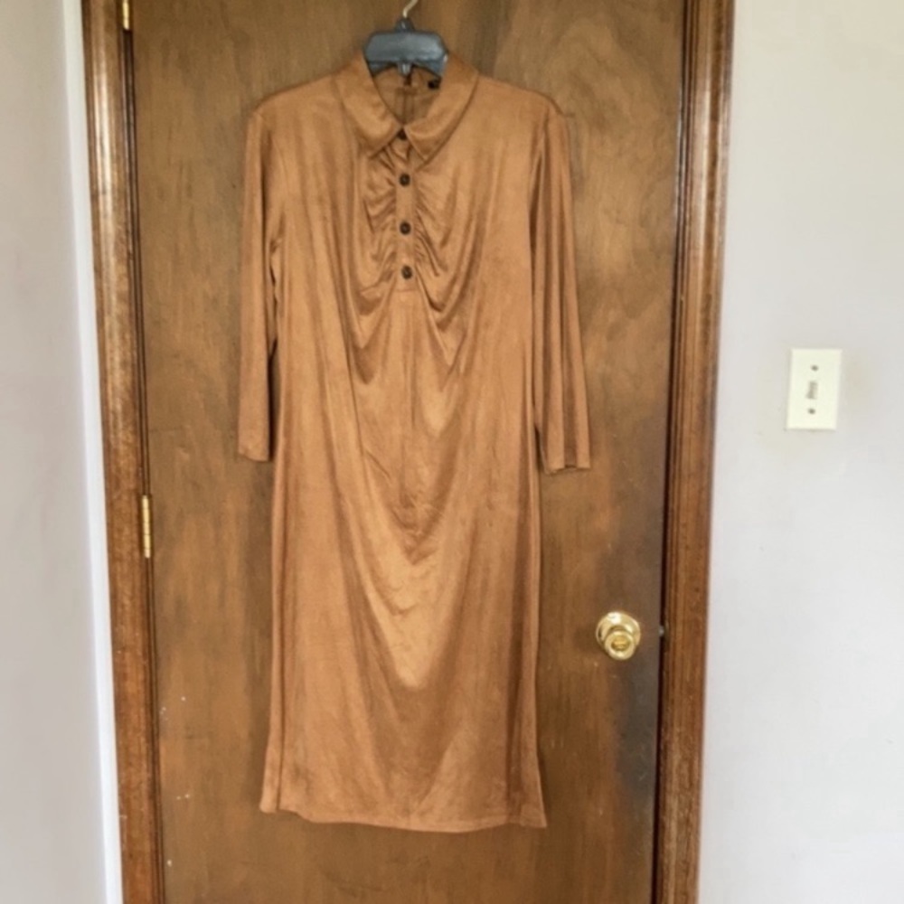 Sami & Jo dress collared camel colored casual boho office neutral business L - Picture 17 of 17